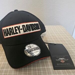 Harley-Davidson New Era 39THIRTY Hat Mens L/XL Black Orange Mesh Trucker Cap NWT
